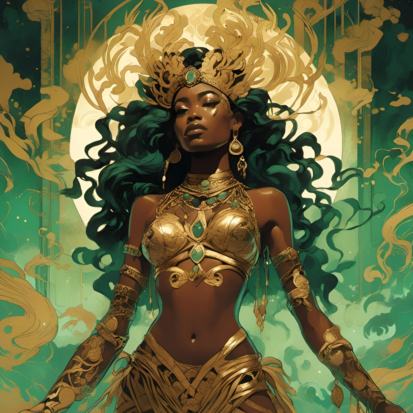 Fantasy Costume Illustration with Metallic Gold Bikini