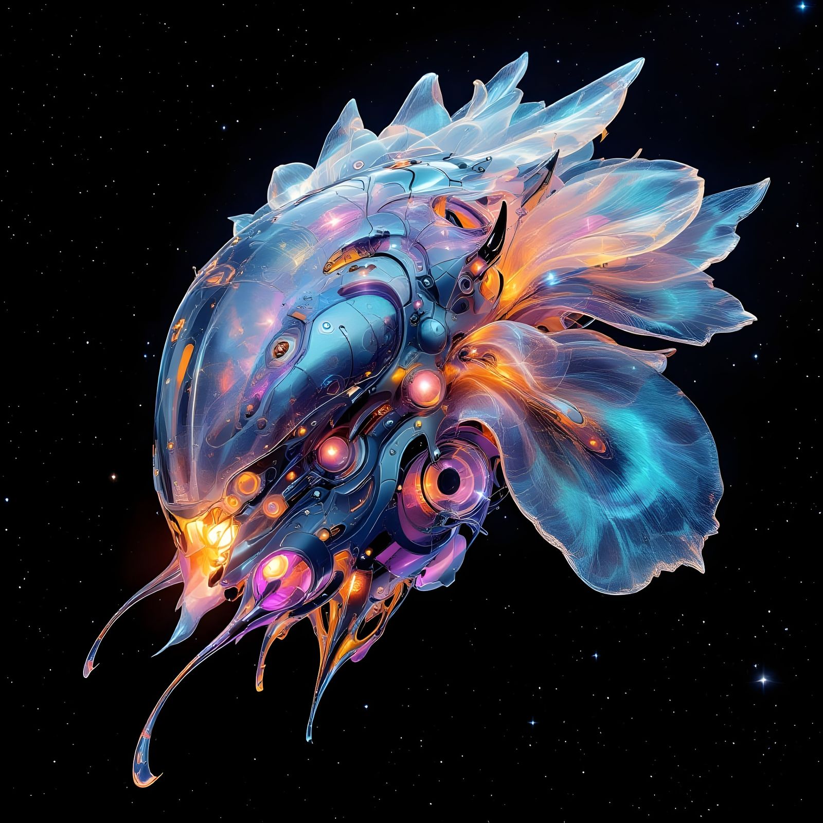 Biomechanical Starship in Steampunk Style