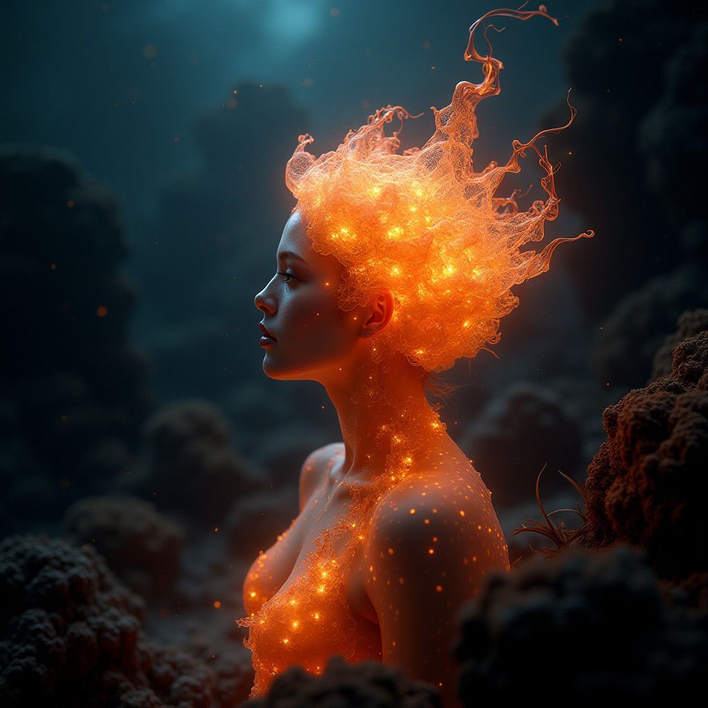 Fiery Sea Angel Portrait in Hyper-Detailed 8k