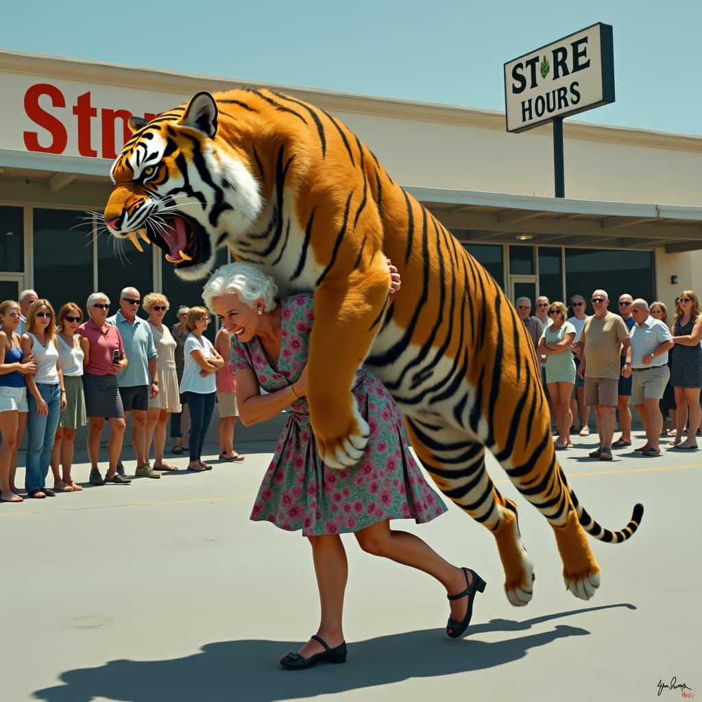 A Hardy Old Woman Defies Danger in Cyberpunk City Streets