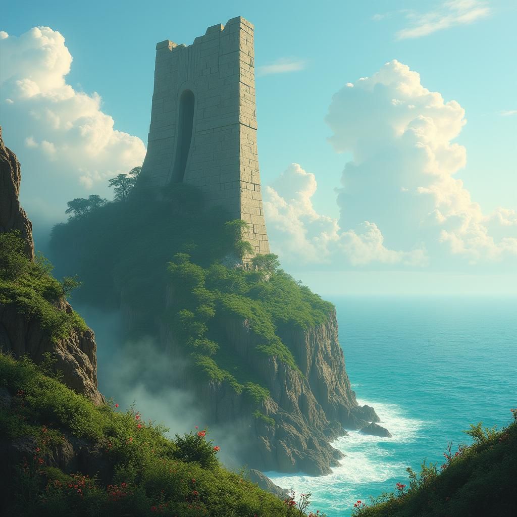 Enchanted Monolith Overlooking Cerulean Ocean