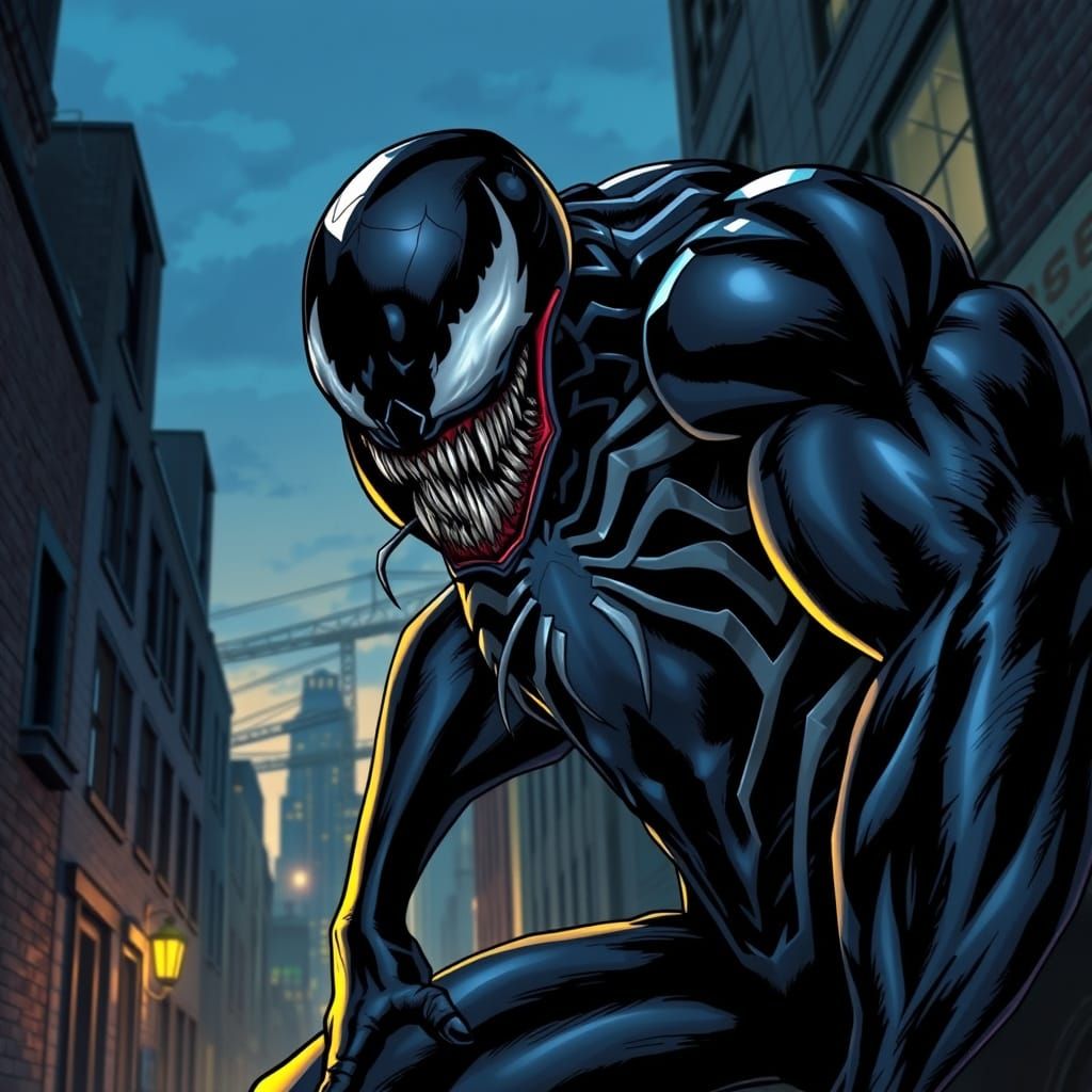 Epic Comic Book Art of Venom in Noir Style