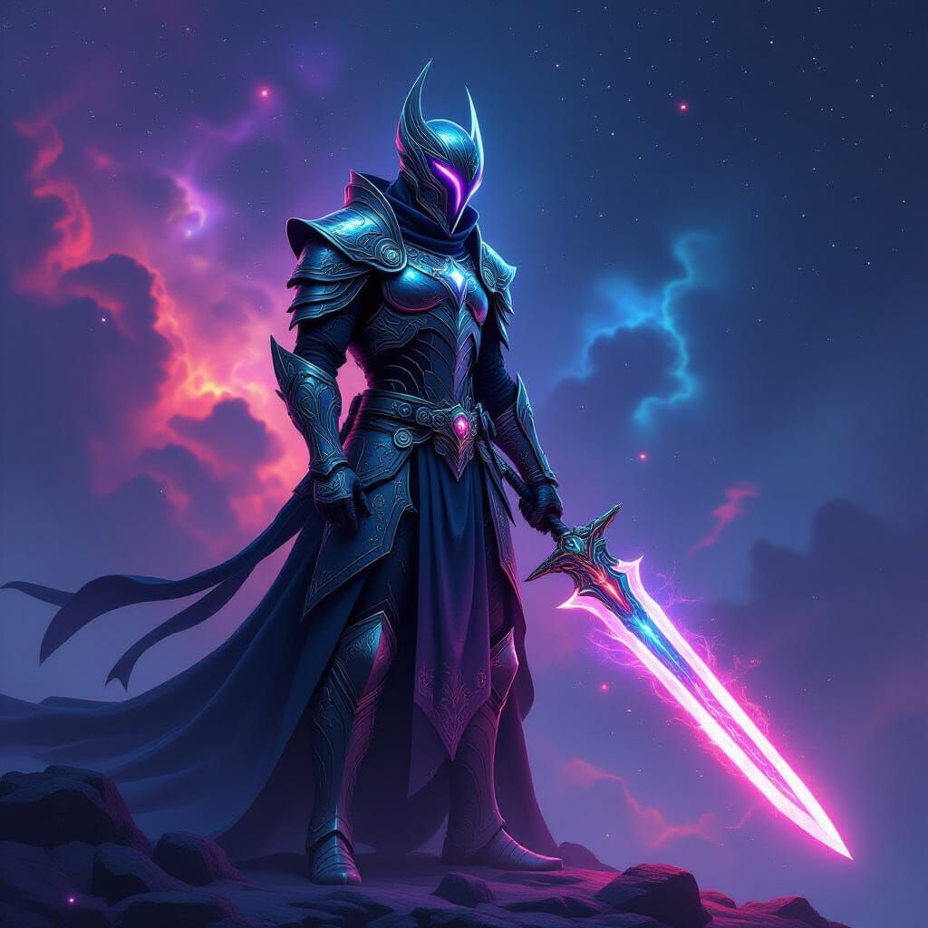 Stardust Warrior on Nebula Edge in Hyperrealistic Style