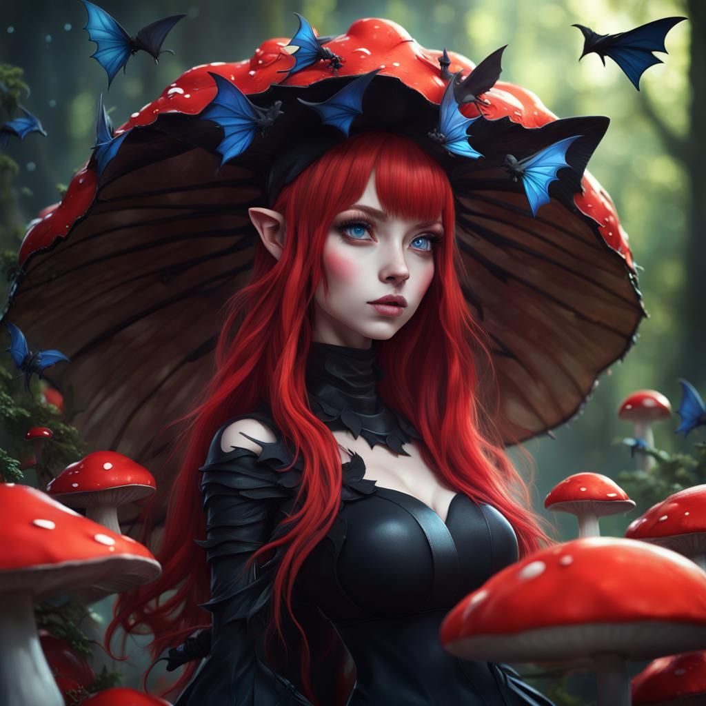 Cute Anime Mushroom Woman with Cat Ears