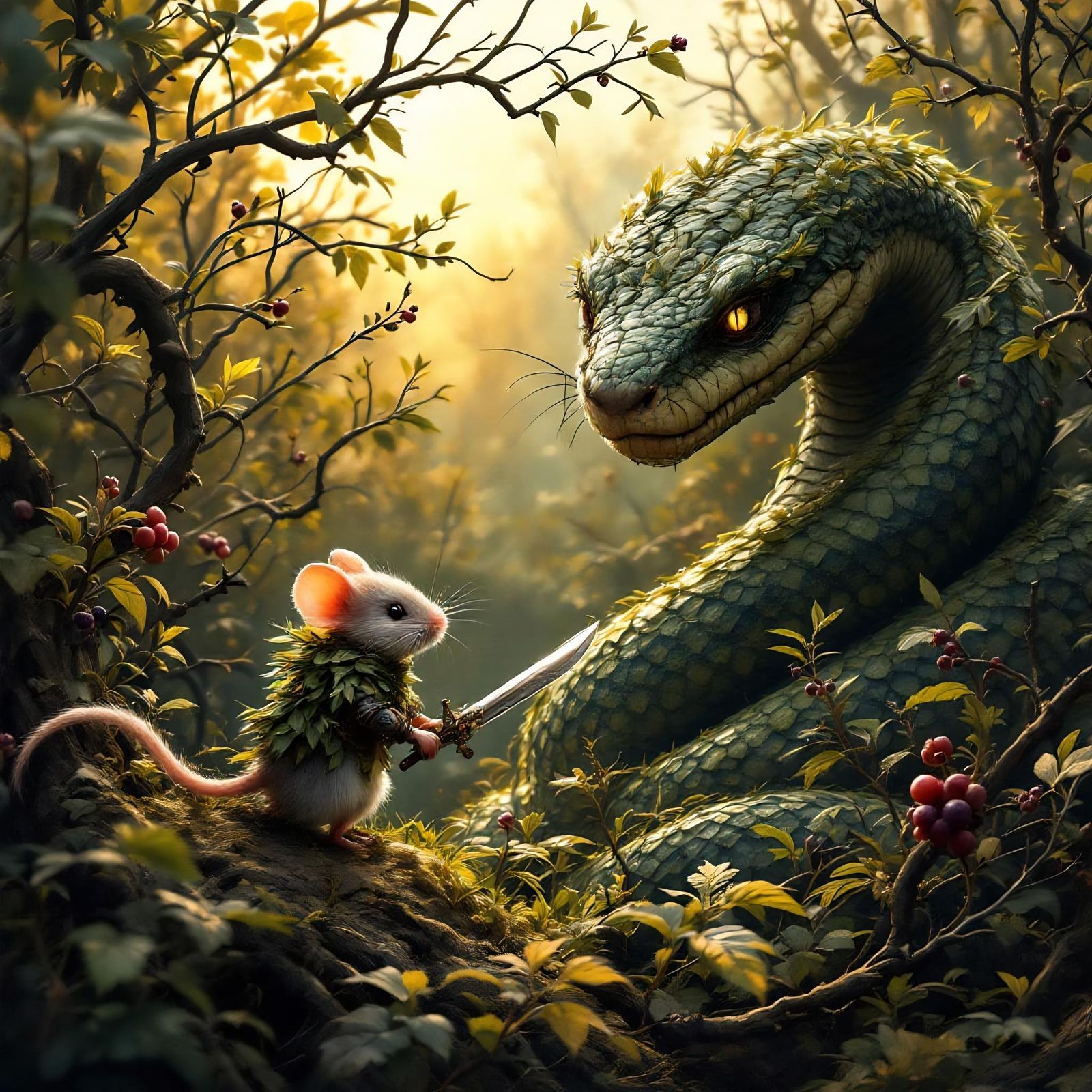 Brave Mouse Knight Charges Giant Snake