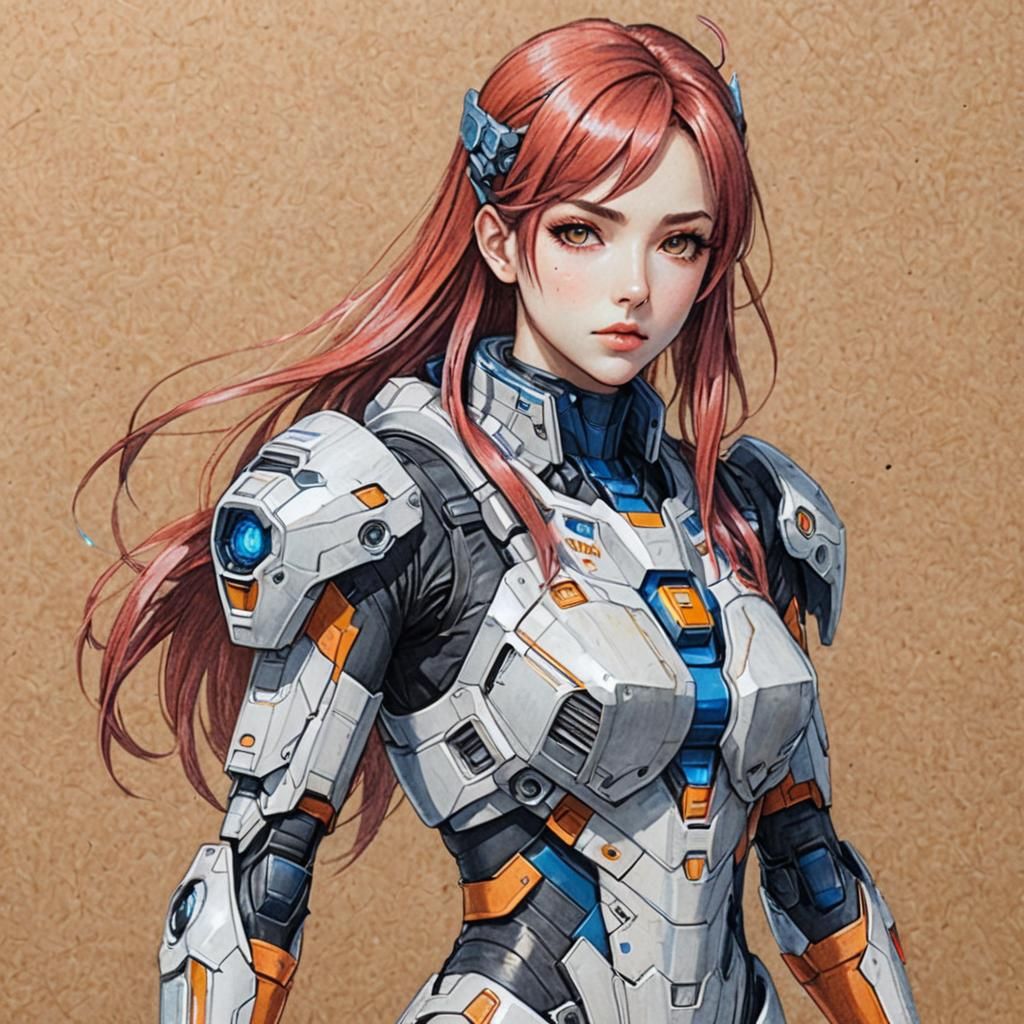 Sci-Fi Anime Girl Portrait in Colored Pencil Sketch