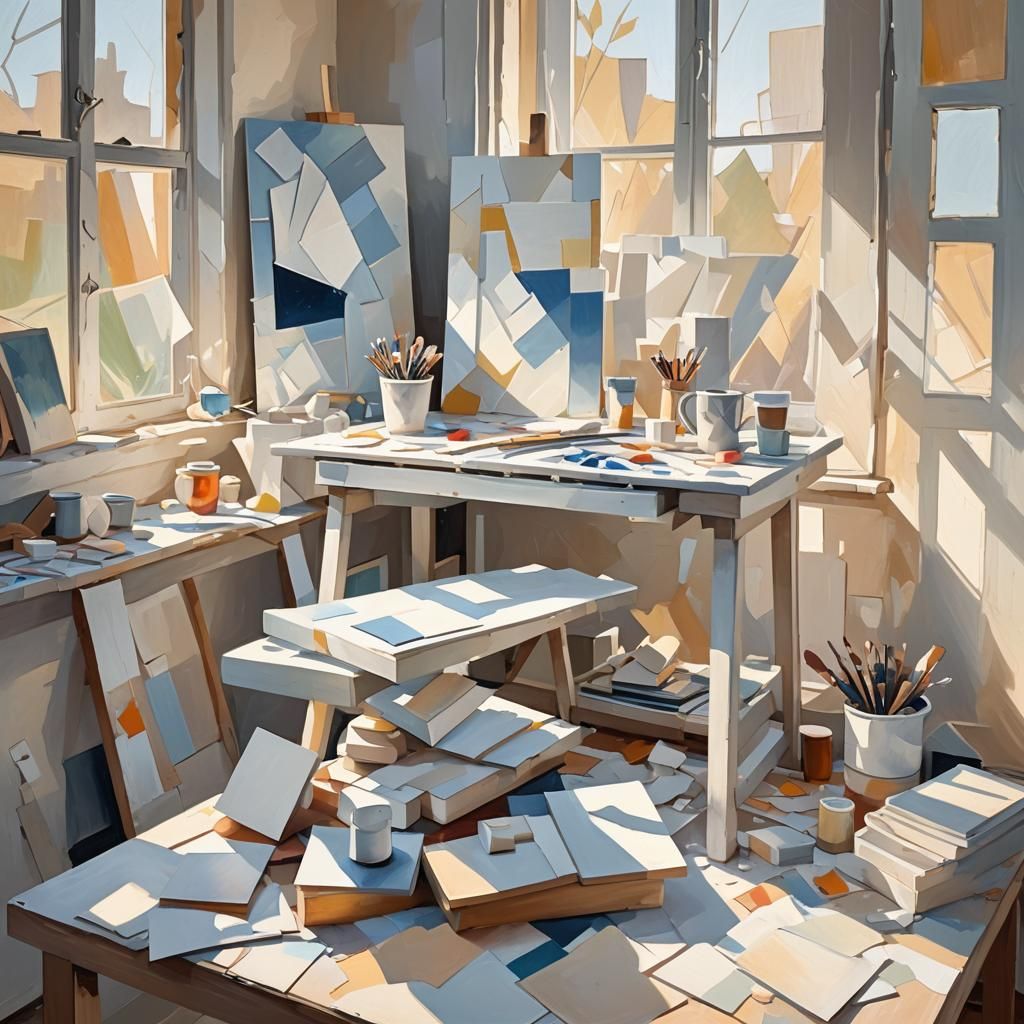 Cubist Palette with Sunlight, Geometric Vector Art