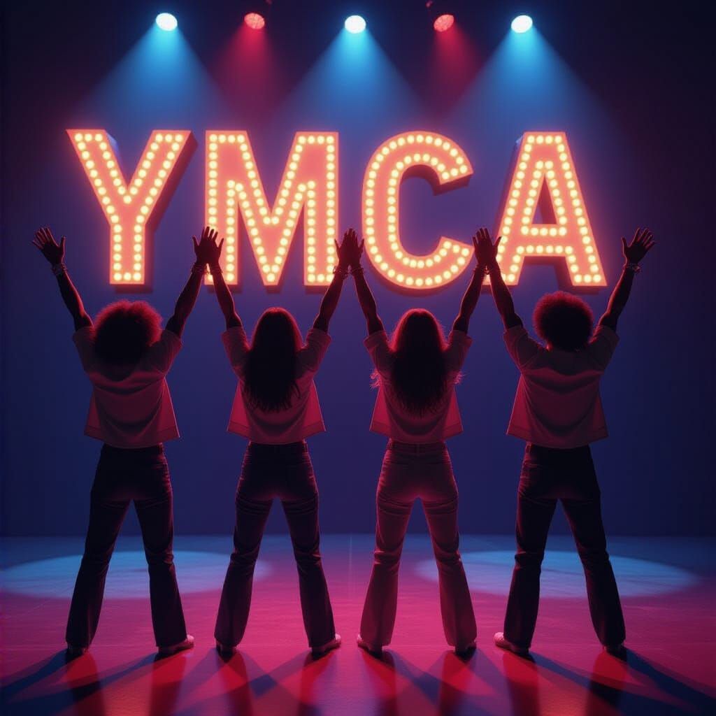1970s People Forming YMCA with Arms