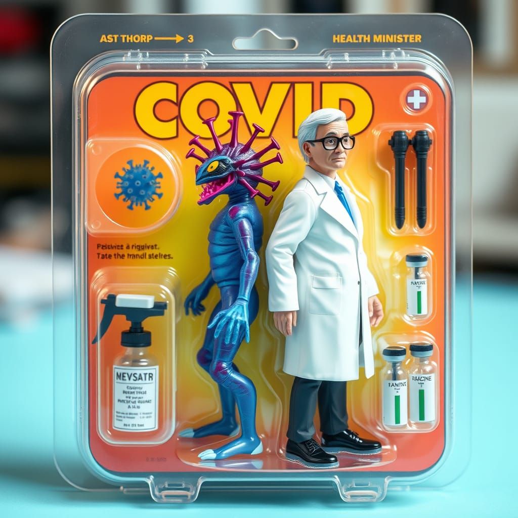 Futuristic Covid-19 Action Figure in Neon Accents
