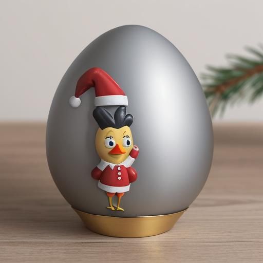 Cartoon Chicken in Galvanized Christmas Egg Vessel