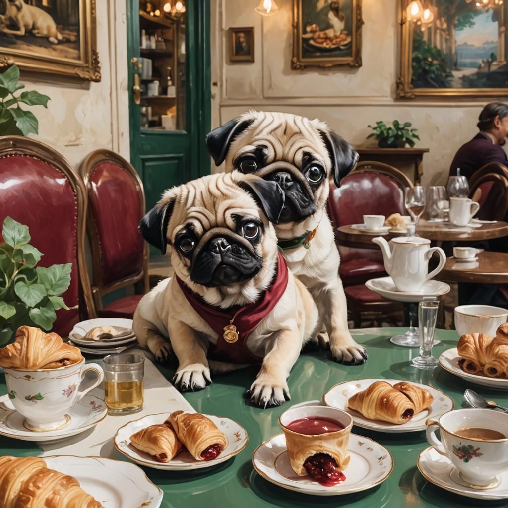 Pug Puppy's Parisian Pastry: Whimsical Concept Art