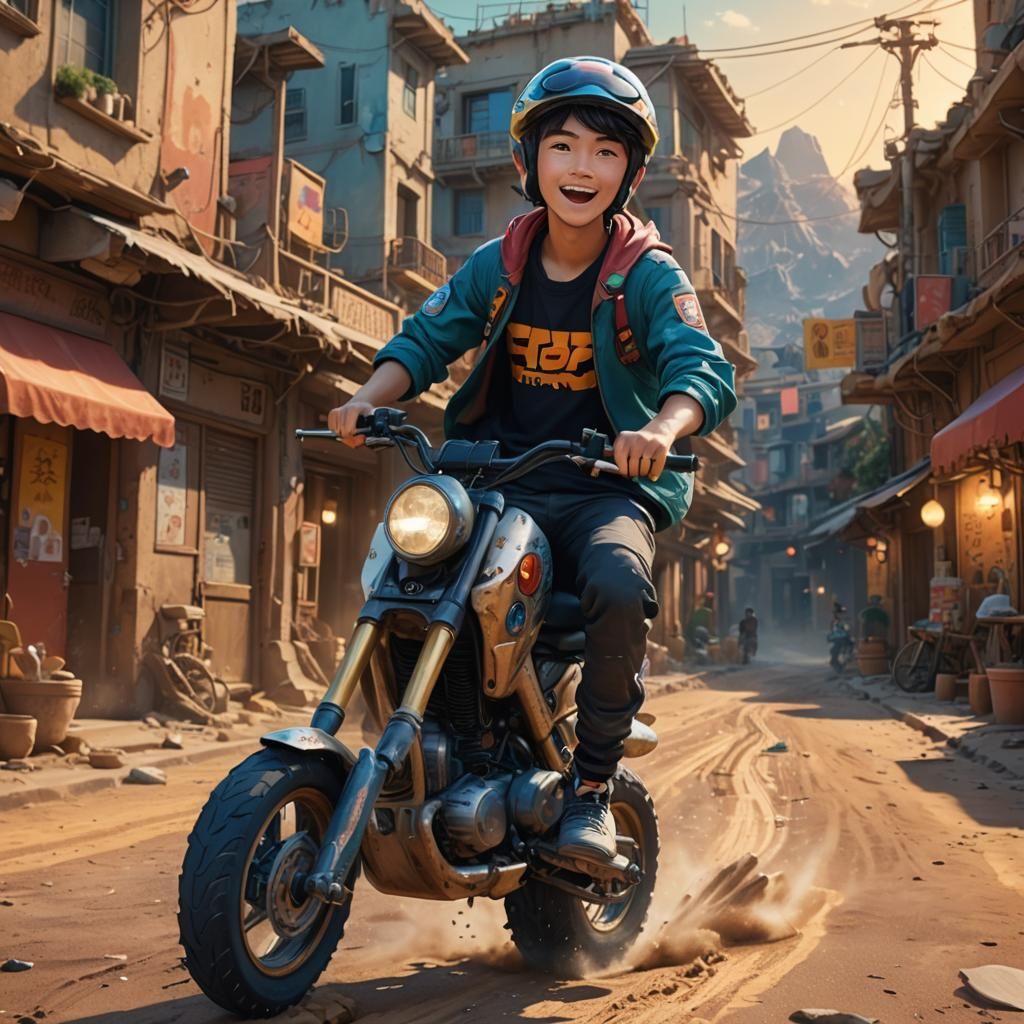 Teen Does Wheelie in Anime-Inspired 3D Art