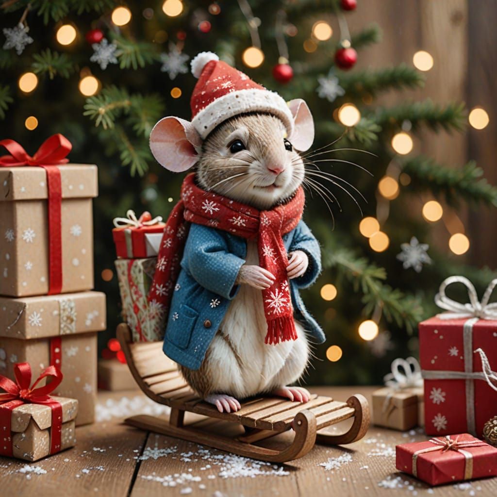 Whimsical Mouse in Festive Atmosphere