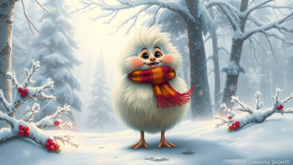 Whimsical Fluffy Creature in Winter Wonderland