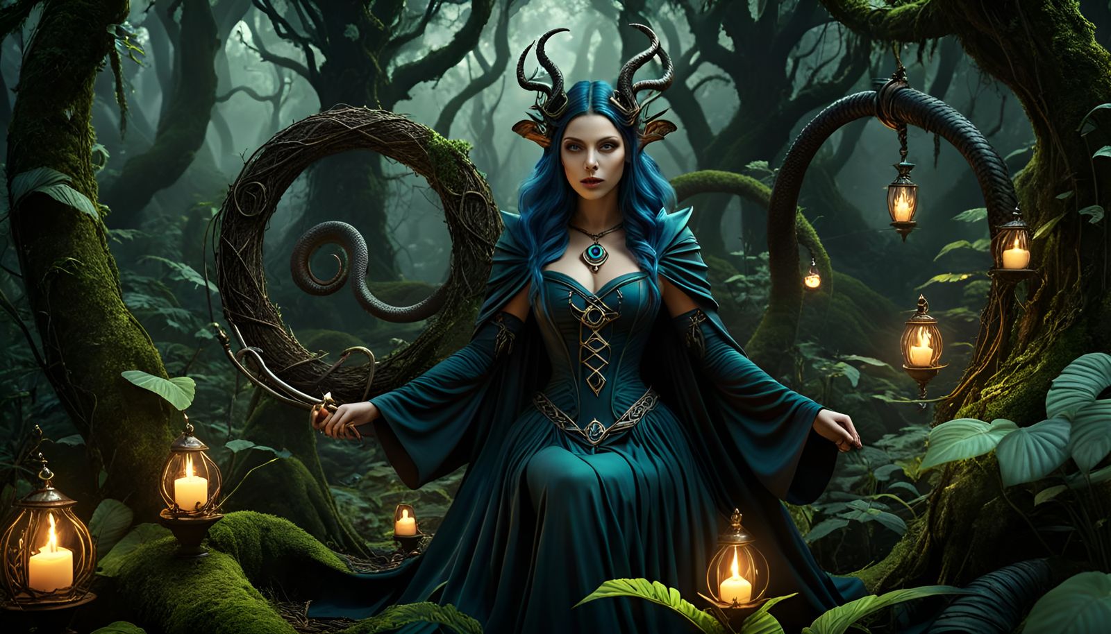 Enchantress in Goblincore Forest: A Dark Fantasy