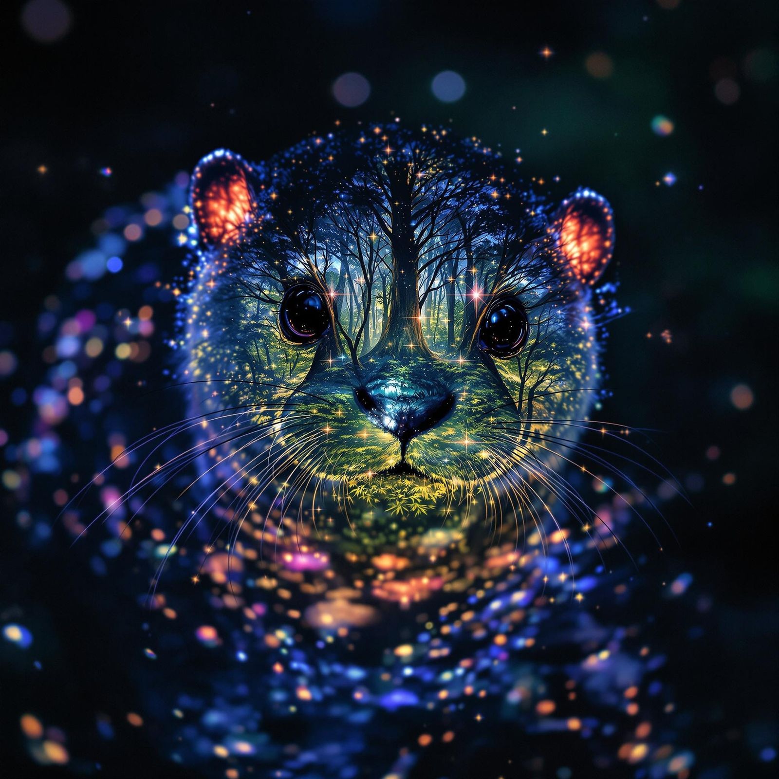Bioluminescent Forest Otter Double Exposure Portrait