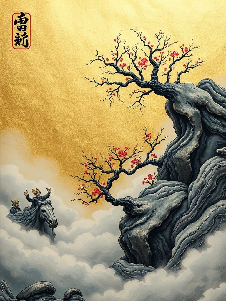 Sanxingdui Arrhythmic Countenance with Jaded Gold Foil Backg...