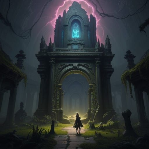 Ancient Temple at the Threshold of a Vibrant Portal