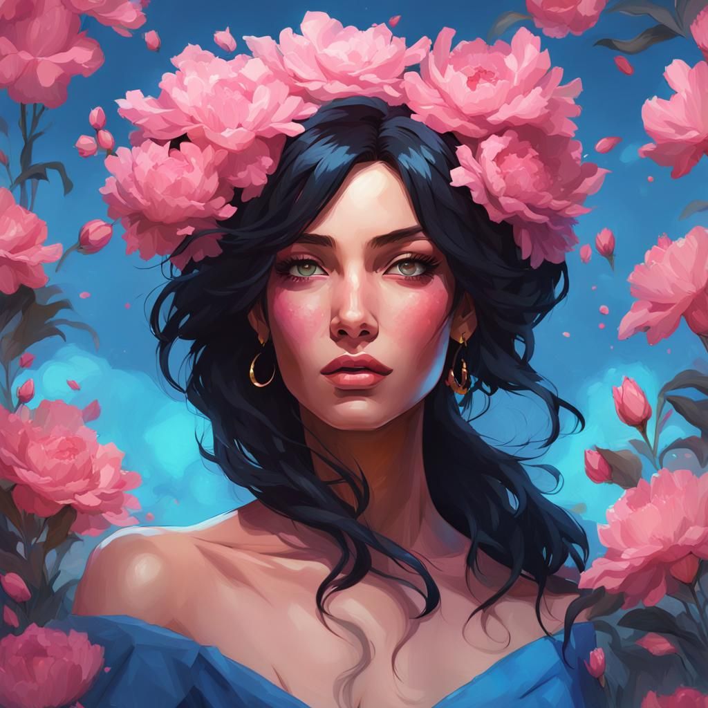 Woman with Flowers: Hyperdetailed Digital Portrait