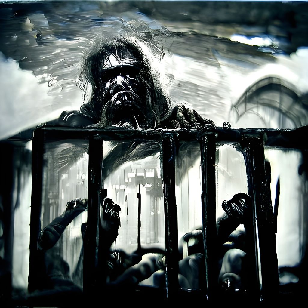 Sinister Jail Scene as Detailed Oil Painting
