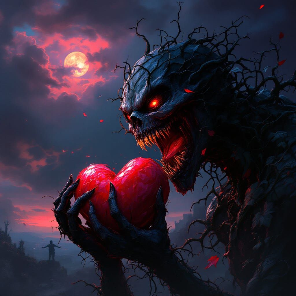 Menacing Rose Character Devours Valentine Heart