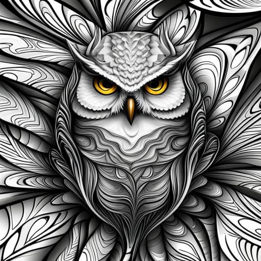 Abstract Owl with Zentangle and Fractal Design
