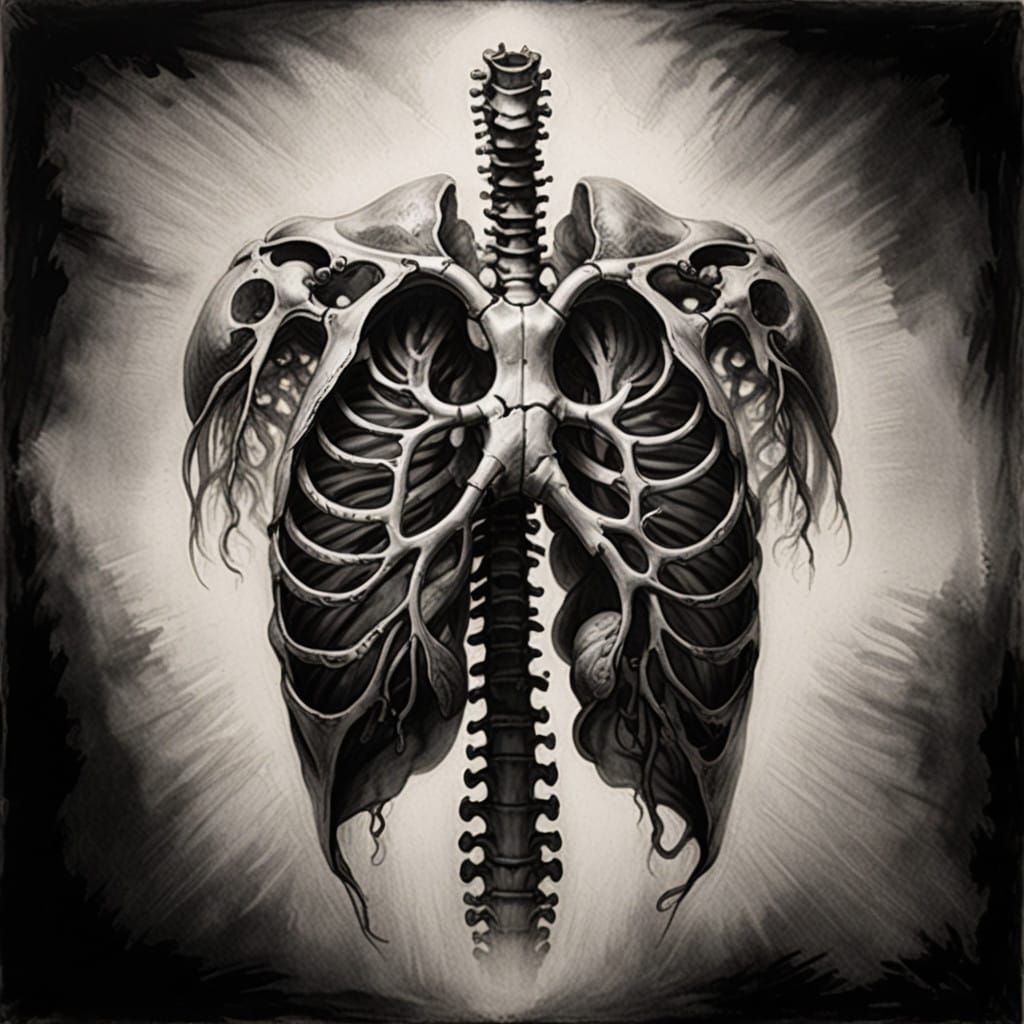 Charcoal Skeleton Lungs in Warm Rembrandt Light