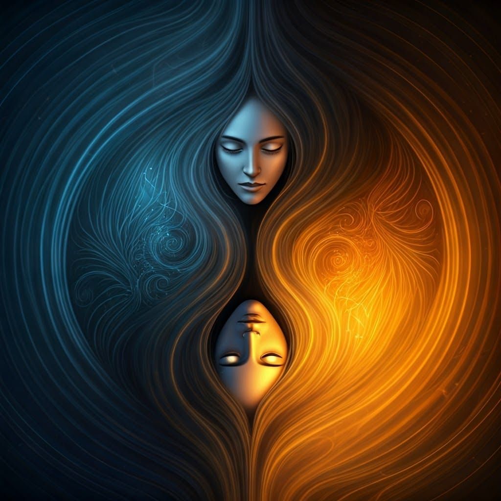 Serene Yin Figure Emerges from Golden Light in Mystical Land...