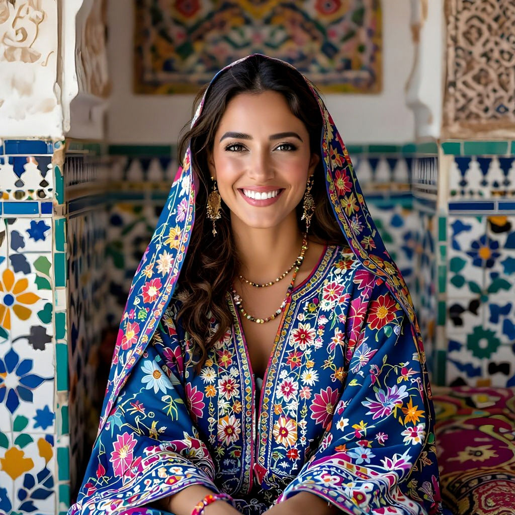 Moroccan Mother in Traditional Dress, Smiling