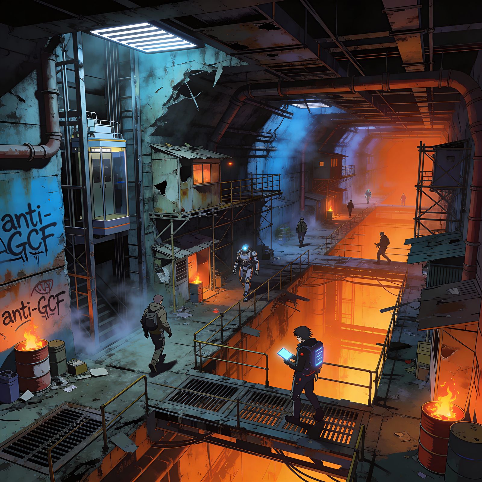 Futuristic Anime Undercity in Techno-Noir Style