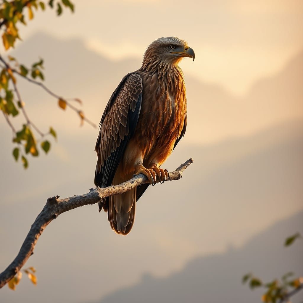 Regal Golden Eagle in Foggy Mountain Landscape