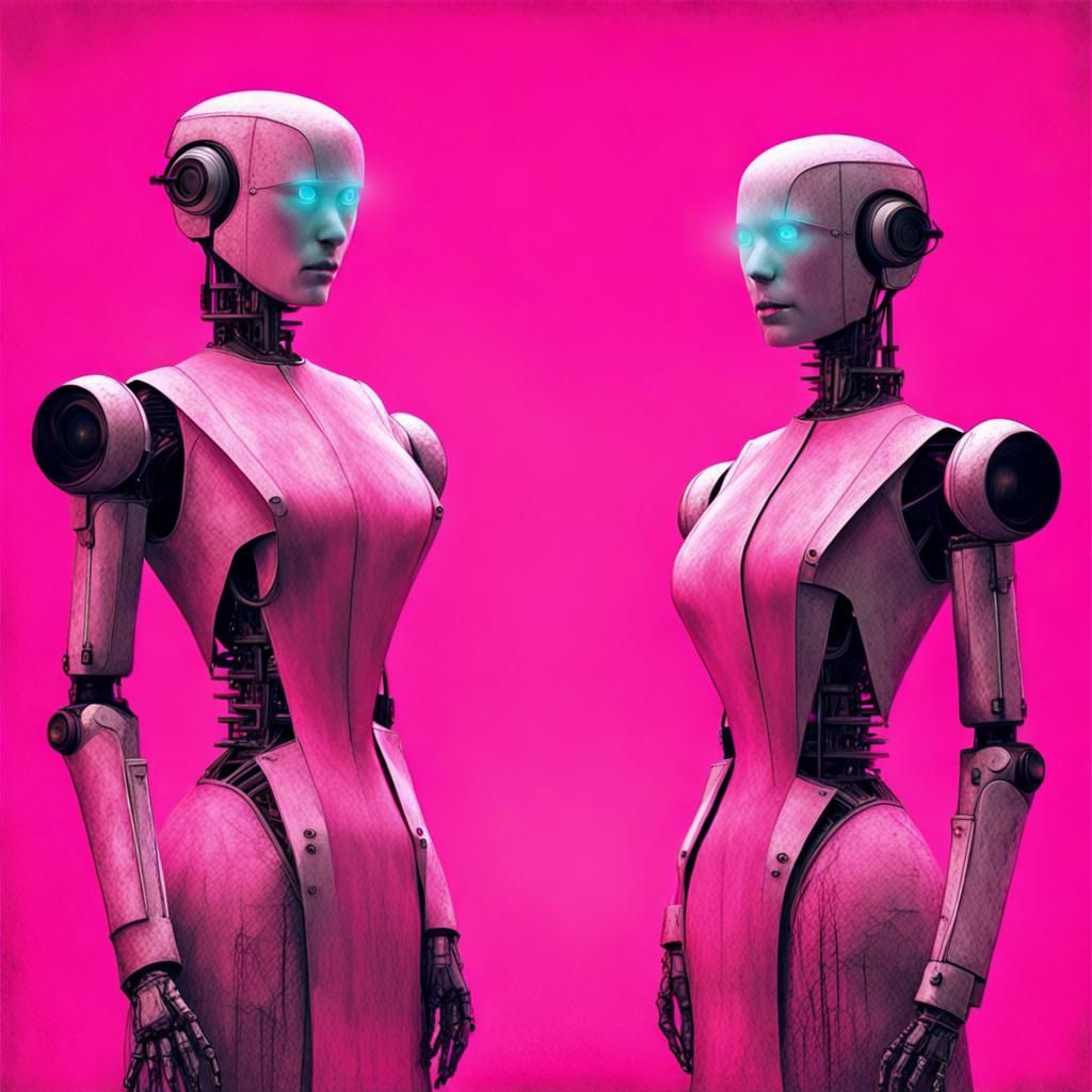 Sapphic Android Wedding in Pink Glow