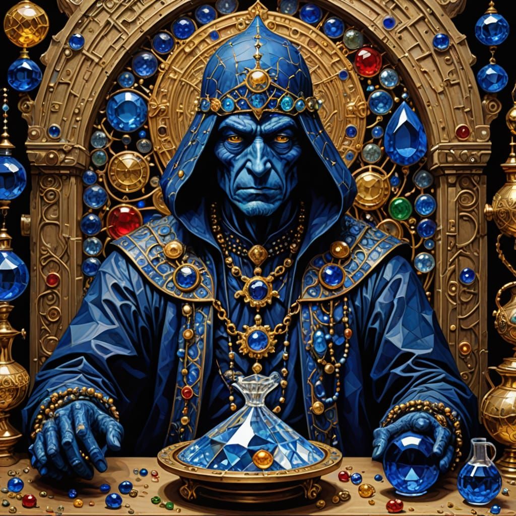 Bejeweled Sorcerer in Folk Art Style