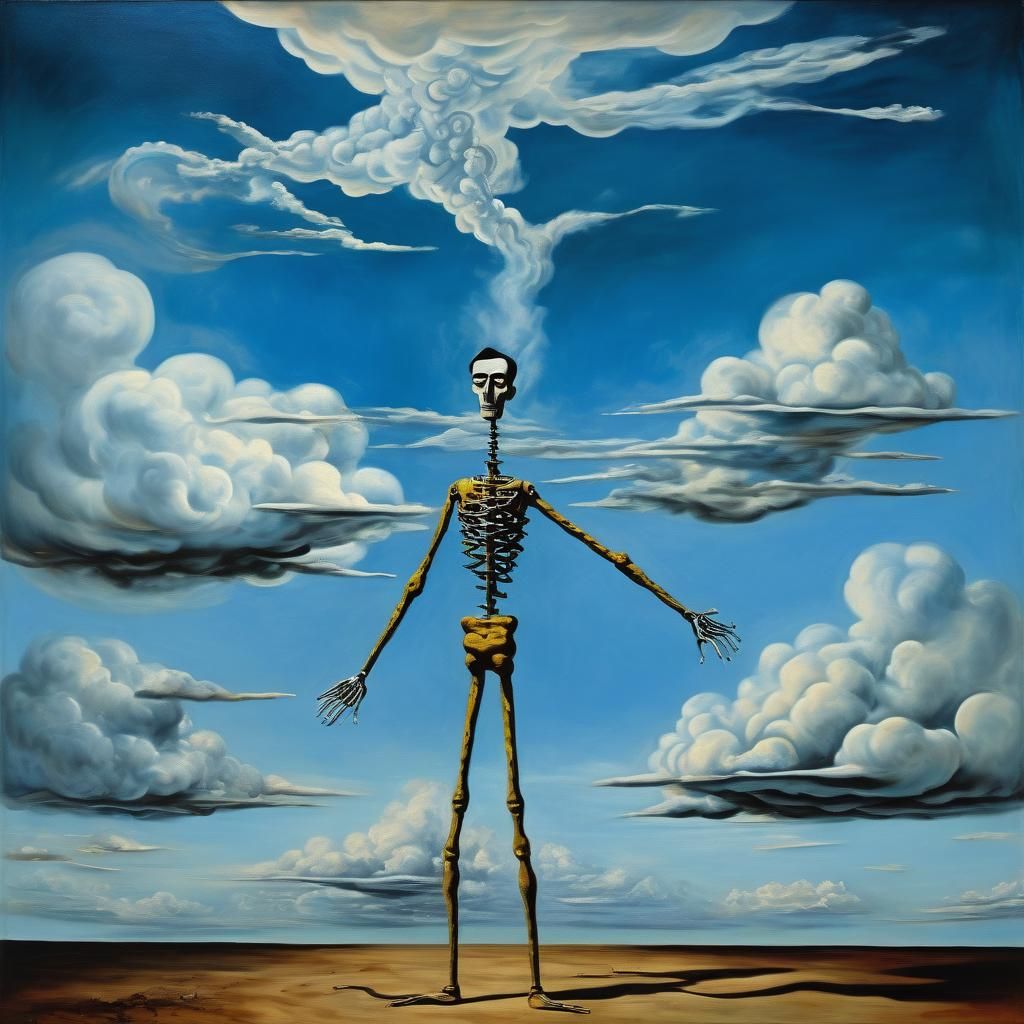 Surreal Man Paints Clouds with Long Arms