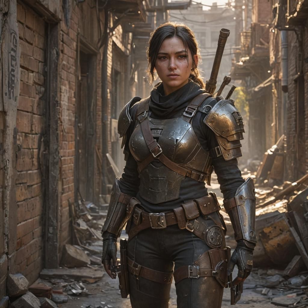 Confident Raider in a Ruined Post-Apocalyptic Alleyway