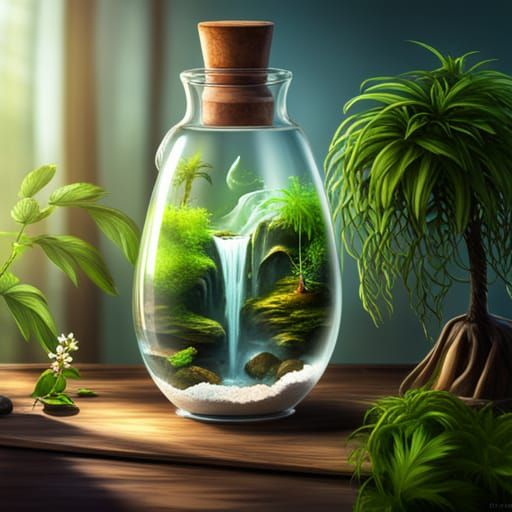 Waterfall Forest in a Potion Bottle Terrarium