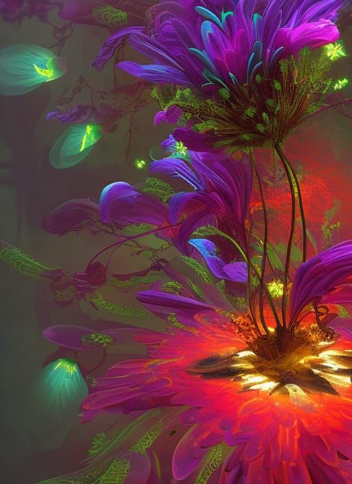 Bioluminescent Flower in a Maximalist Digital Painting