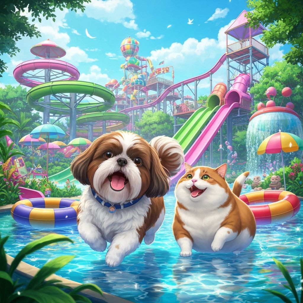 Shih Tzu and Cat at Water Park in Candy Art
