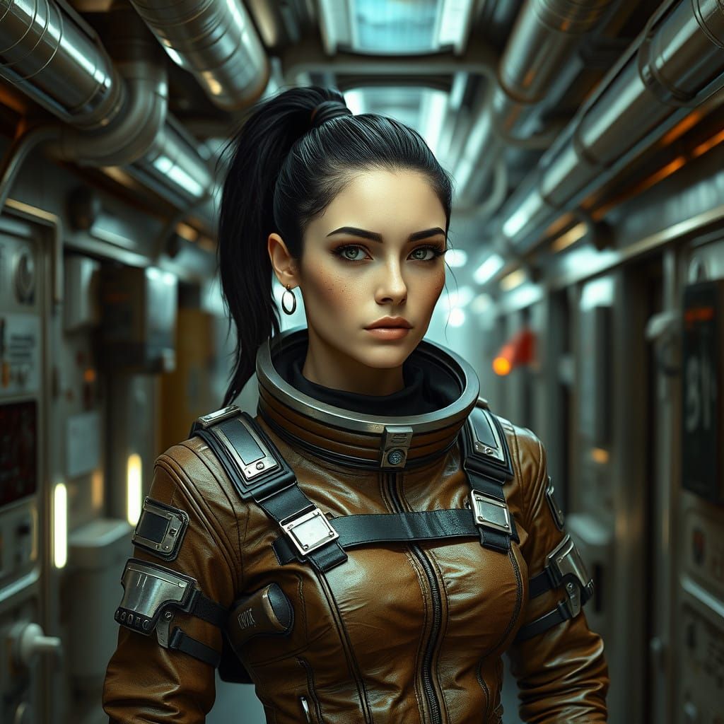 Retro-Futuristic Space Explorer in Metallic Spacesuit