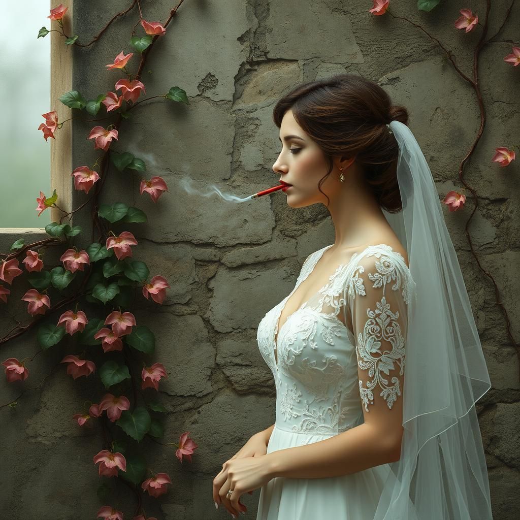 Bride Smoking by Pink Ivy, Art Nouveau Style