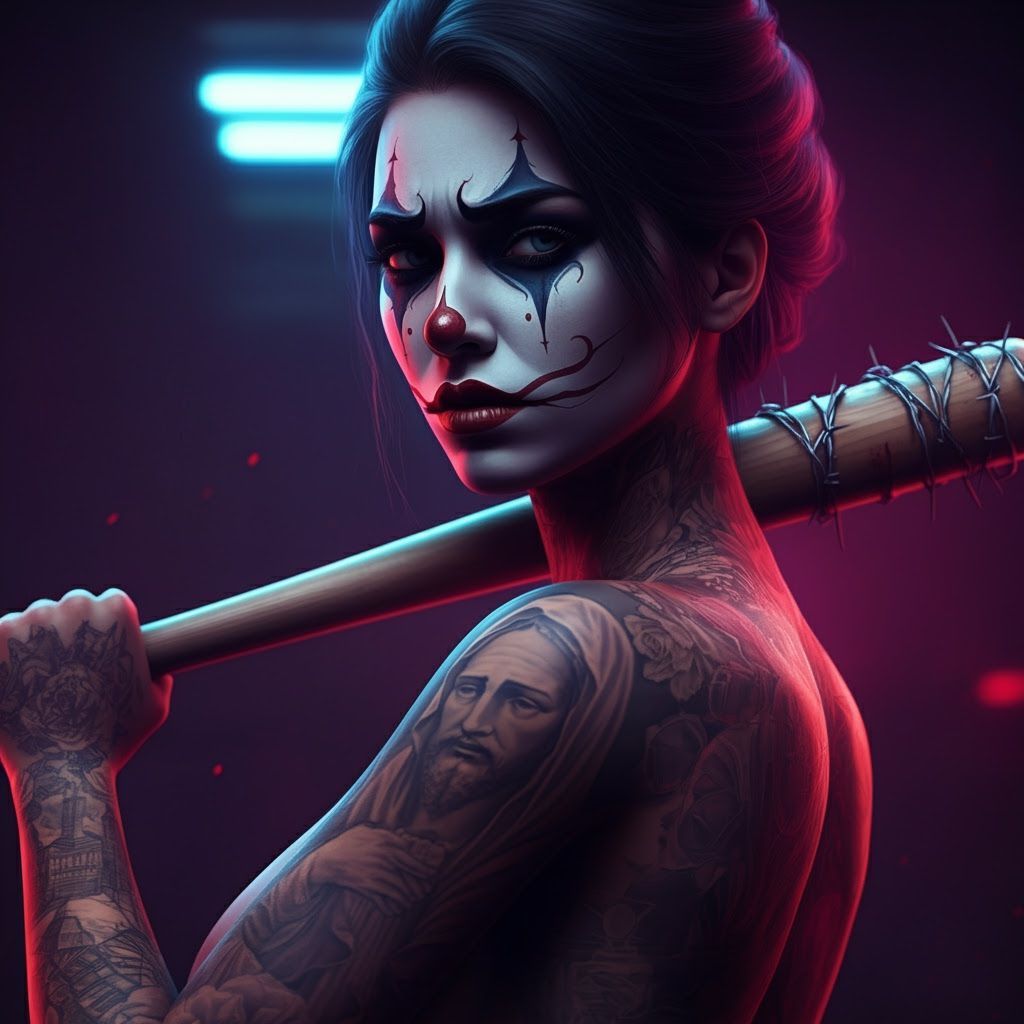 Fearsome Payasa with Spiderweb Makeup and Tattoos