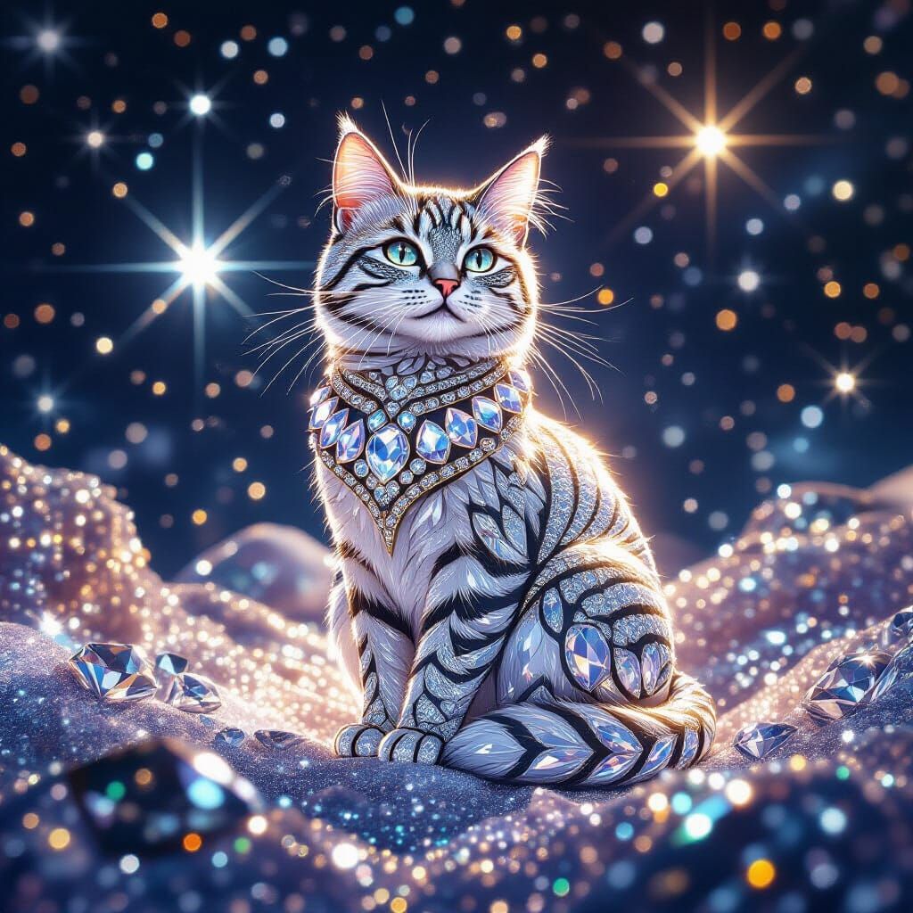 Majestic Diamond Cat in Cosmic Nebula