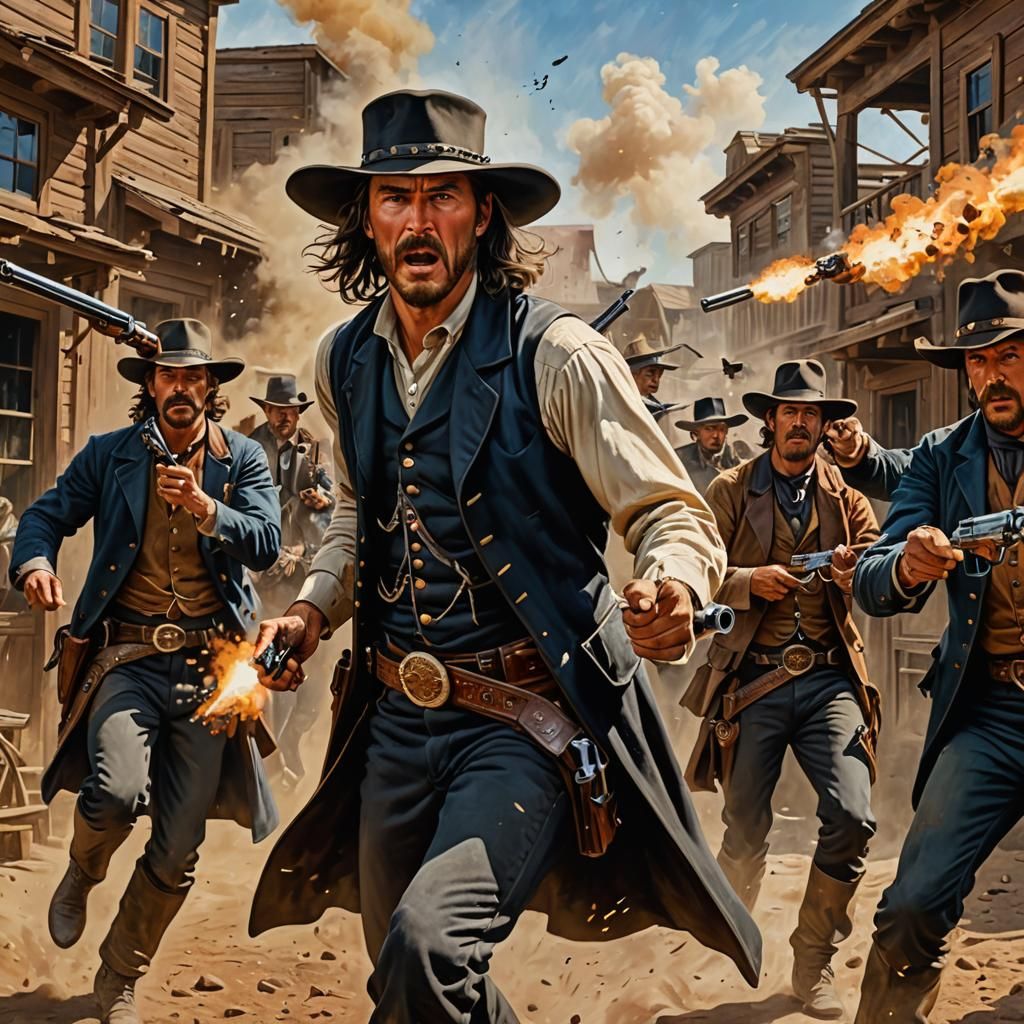 Wild Bill Hickock and Men in Ferocious Gunfight
