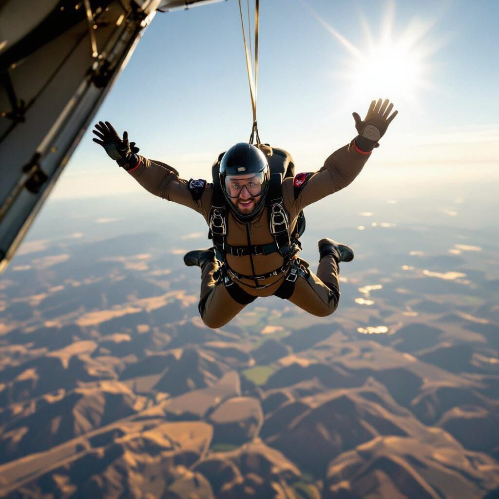 Skydiver Freefalling Face-On Above Earth