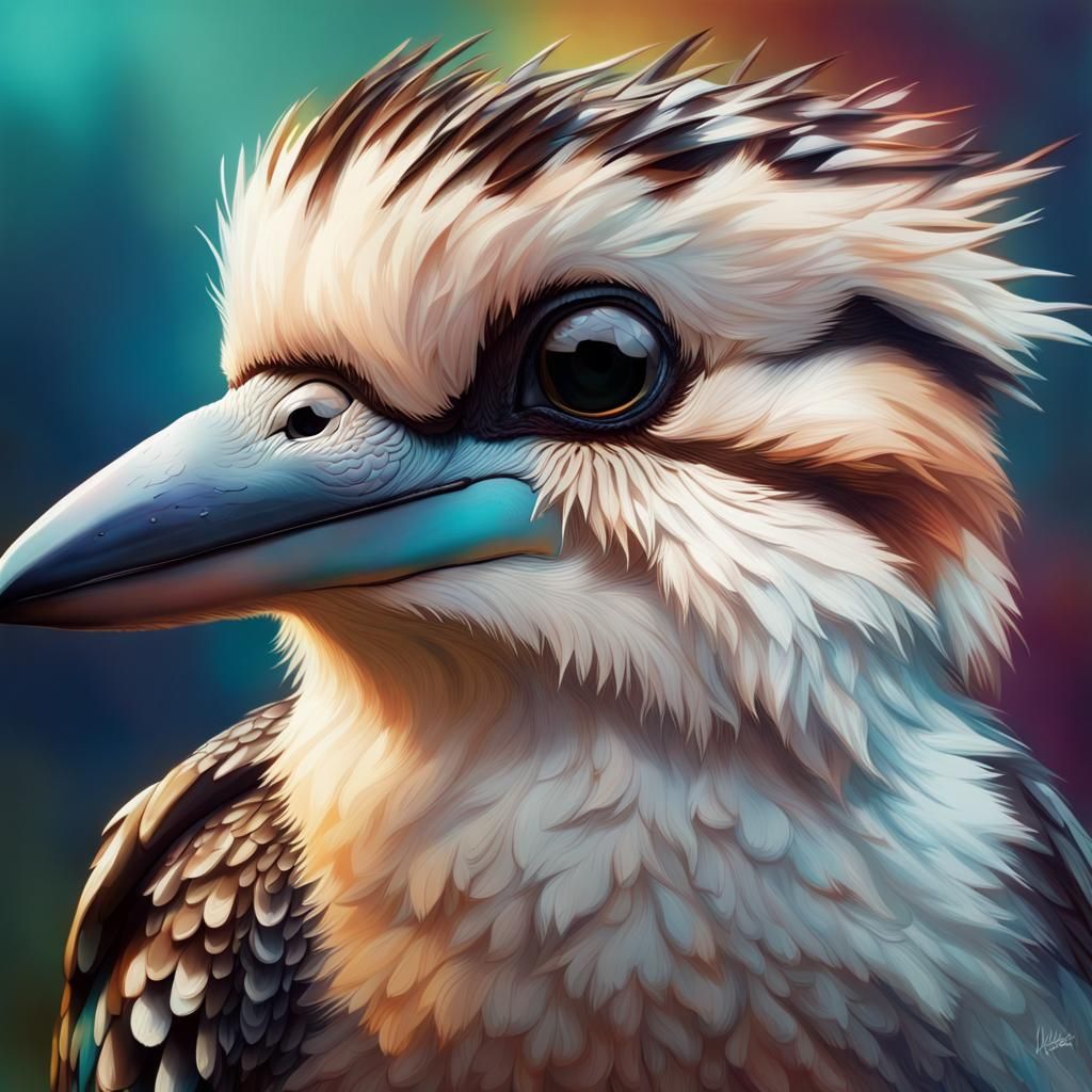 Colorful Kookaburra Portrait in Hyperrealistic Splash Art