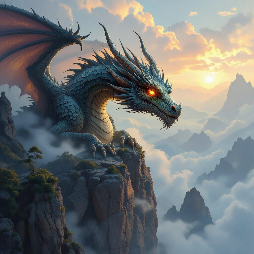 Majestic Dragon on Rocky Cliff in Mystical Setting