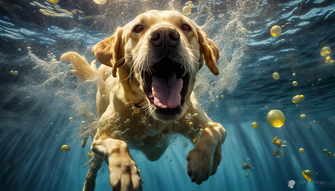Labrador Retriever Diving Underwater in Detailed Matte Paint...