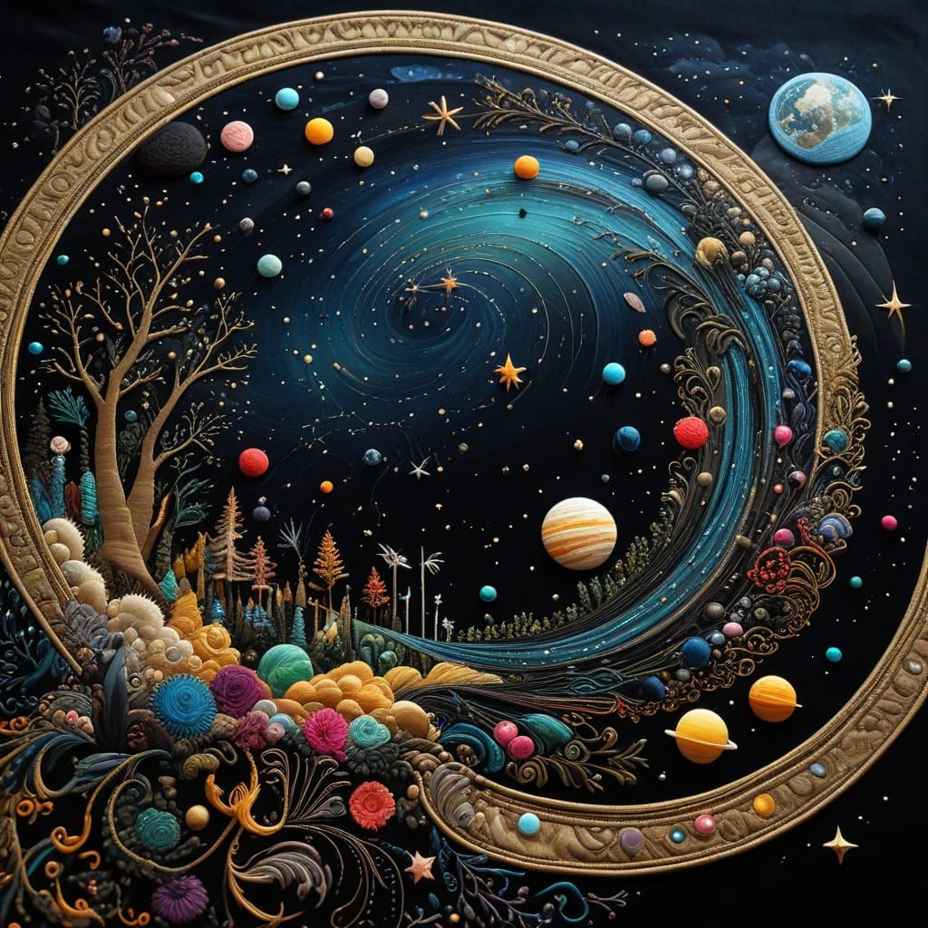 Cosmic Tapestry in Baroque Style