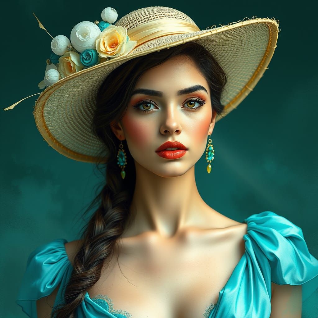 Lady in turquoise dress