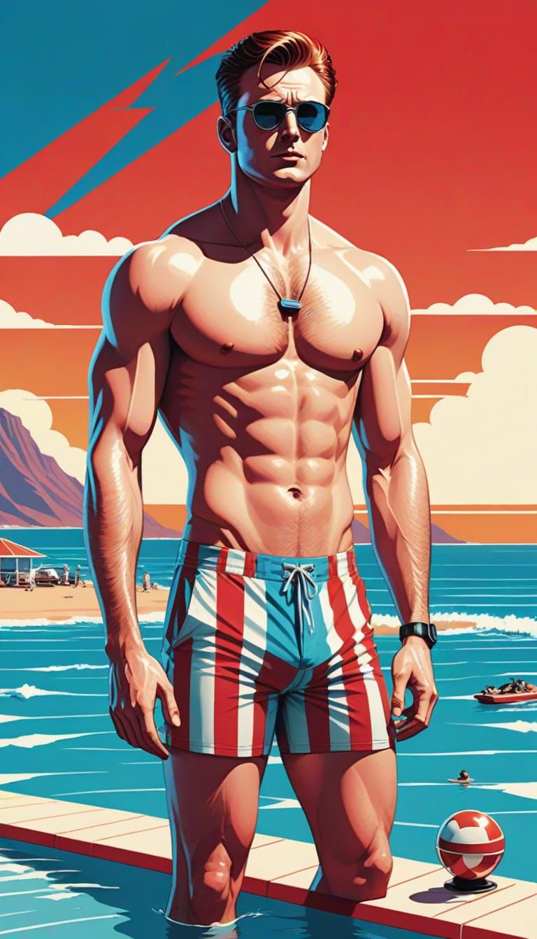 Chris Evans in Retro Futuristic Swim Trunks